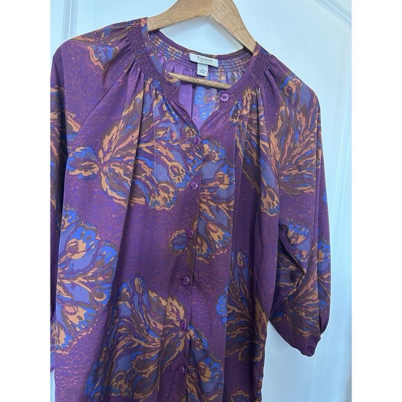 Tucker Womens Dress Large Button Front Tunic Purple Floral Boho Chic Lightweight - Picture 2 of 11